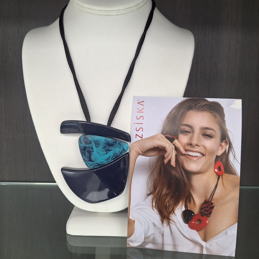 Zsiska Black and Blue Abstract Necklace